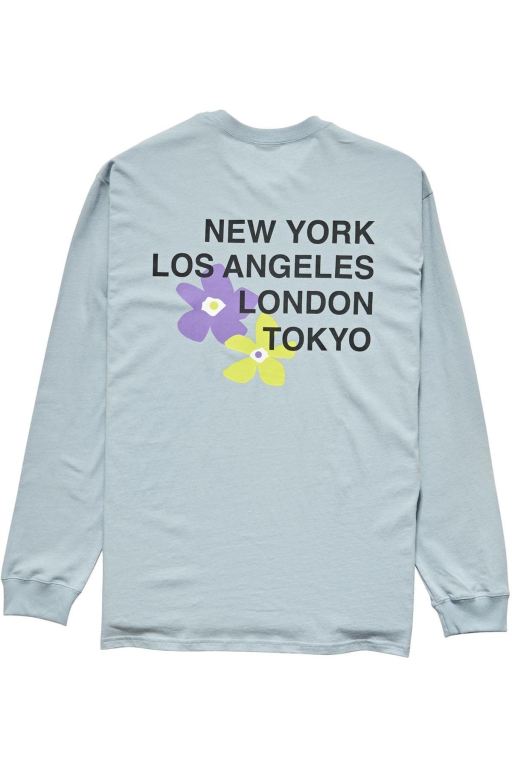 Stussy Mens City Flowers Long Sleeve T Shirt Blue - OBJNM3180